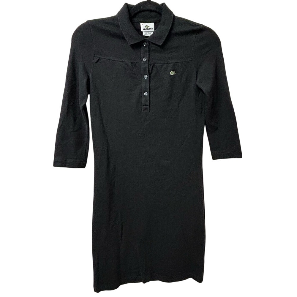 Lacoste Half Sleeve Stretch Pique Black Polo Dress Logo Size 34 or Women's Small